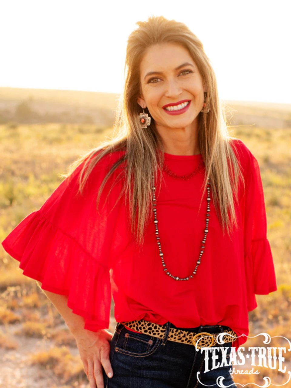 Red Stacie Ruffle Blouse